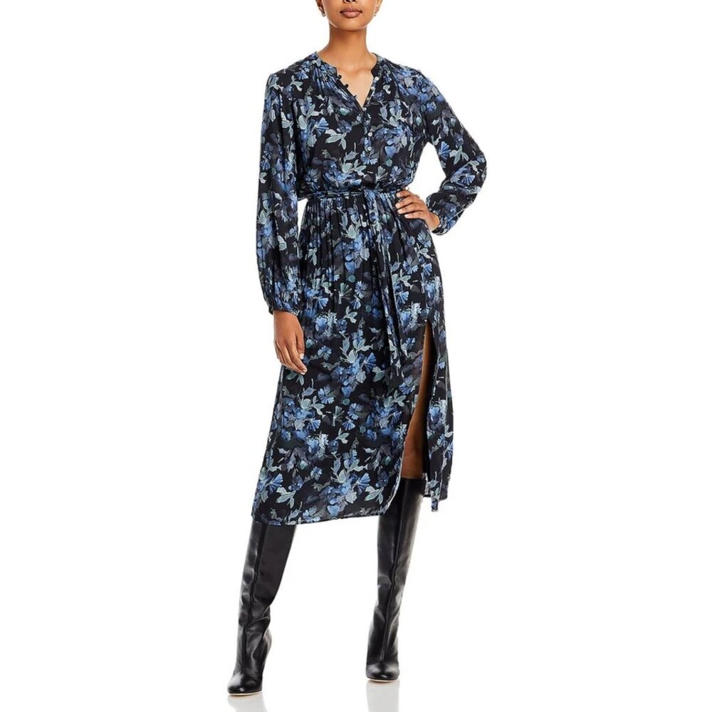 Bella Dahl Womens Button Front Midi Floral Midi Dress
